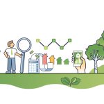 A guide for transition to an electric home, showing a man looking into energy costs and steps to go electric.